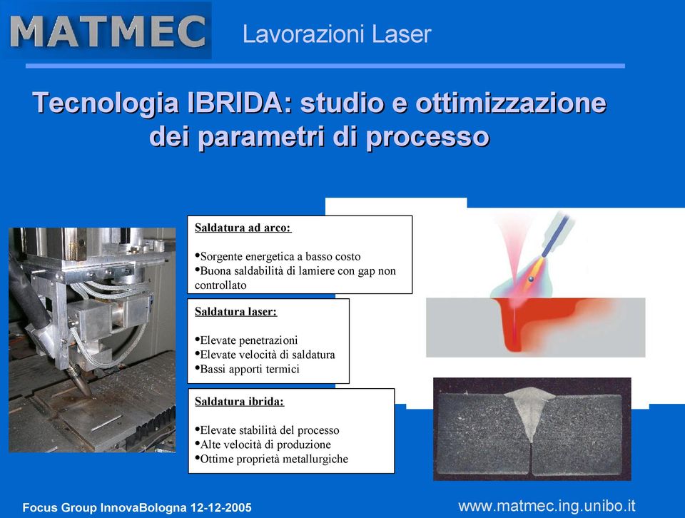 Saldatura laser: Elevate penetrazioni Elevate velocità di saldatura Bassi apporti termici