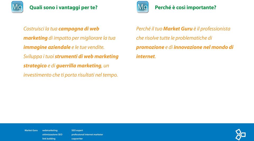 Sviluppa i tuoi strumenti di web marketing strategico e di guerrilla marketing, un investimento che ti porta risultati nel tempo.