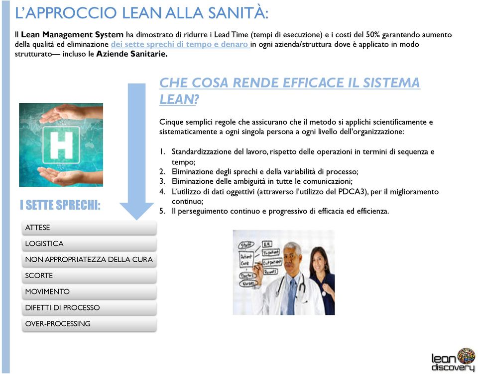 Cinque semplici regole che assicurano che il metodo si applichi scientificamente e sistematicamente a ogni singola persona a ogni livello dell'organizzazione: I SETTE SPRECHI: 1.