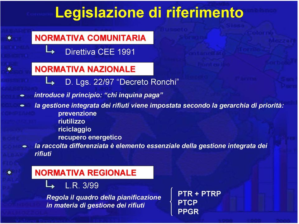 gerarchia di priorità: prevenzione riutilizzo riciclaggio recupero energetico la raccolta differenziata è elemento essenziale