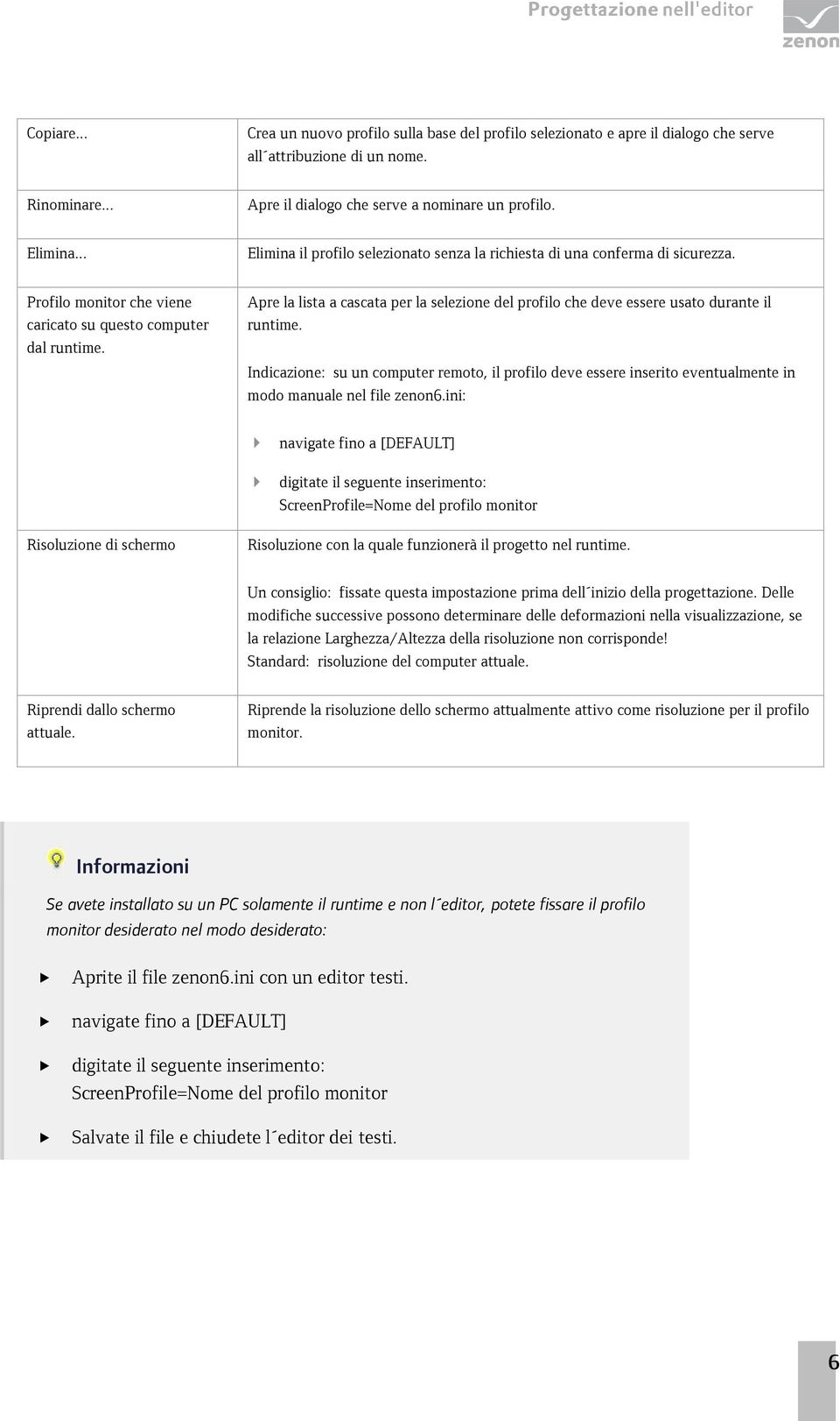 Apre la lista a cascata per la selezione del profilo che deve essere usato durante il runtime.