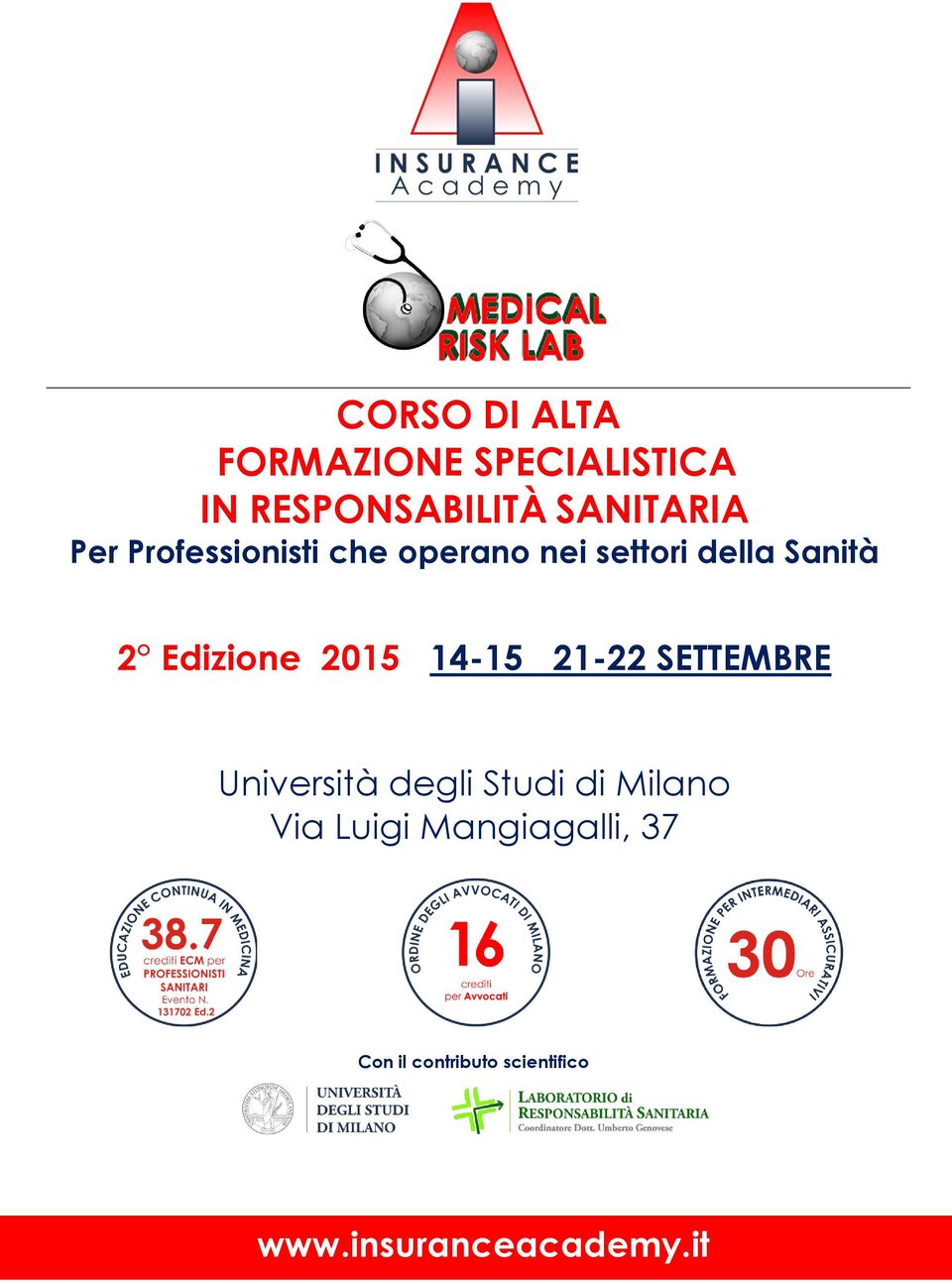 2015 14-15 21-22 SETTEMBRE Università degli Studi di Milano Via
