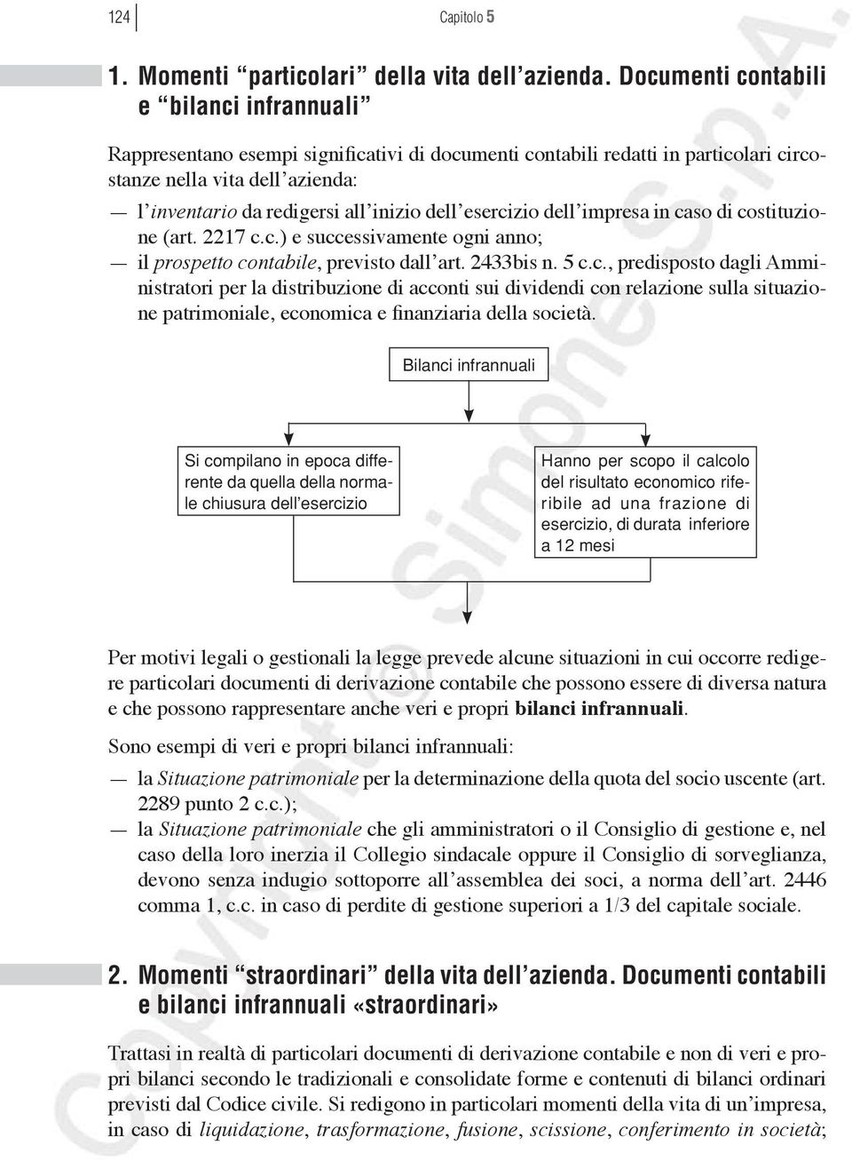 dell esercizio dell impresa in caso di costituzione (art. 2217 c.c.) e successivamente ogni anno; il prospetto contabile, previsto dall art. 2433bis n. 5 c.c., predisposto dagli Amministratori per la distribuzione di acconti sui dividendi con relazione sulla situazione patrimoniale, economica e finanziaria della società.