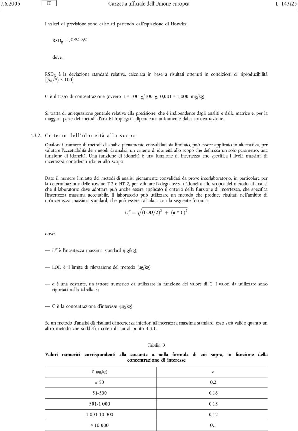 Si tratta di un equazione generale relativa alla precisione, che è indipendente dagli analiti e dalla matrice e, per la maggior parte dei metodi d analisi impiegati, dipendente unicamente dalla