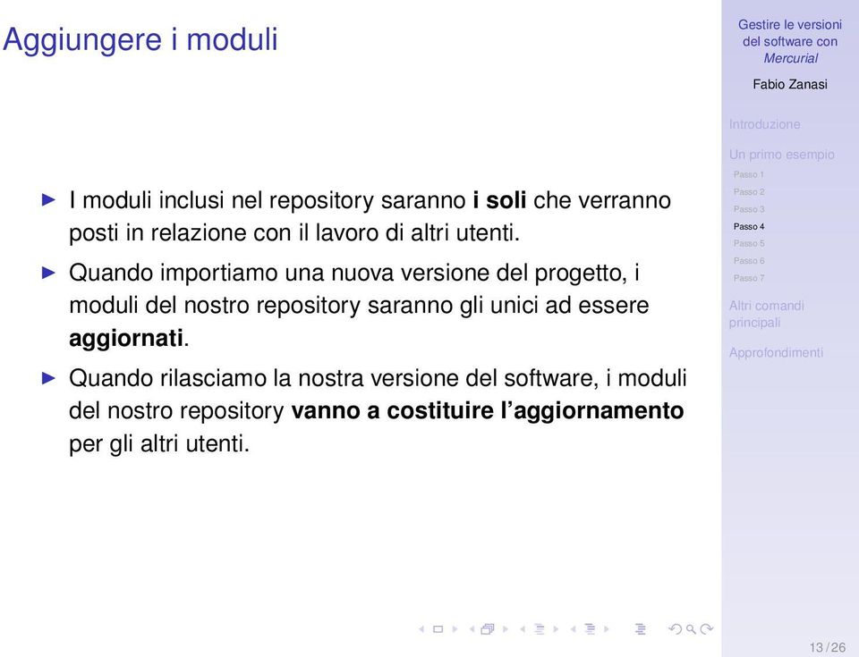 Quando importiamo una nuova versione del progetto, i moduli del nostro repository saranno gli unici