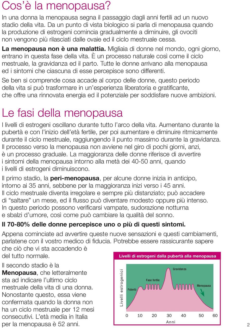 cessa. La menopausa non è una malattia. Migliaia di donne nel mondo, ogni giorno, entrano in questa fase della vita. È un processo naturale così come il ciclo mestruale, la gravidanza ed il parto.