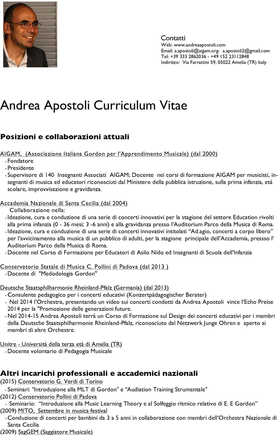 Andrea Apostoli Curriculum Vitae Pdf Free Download