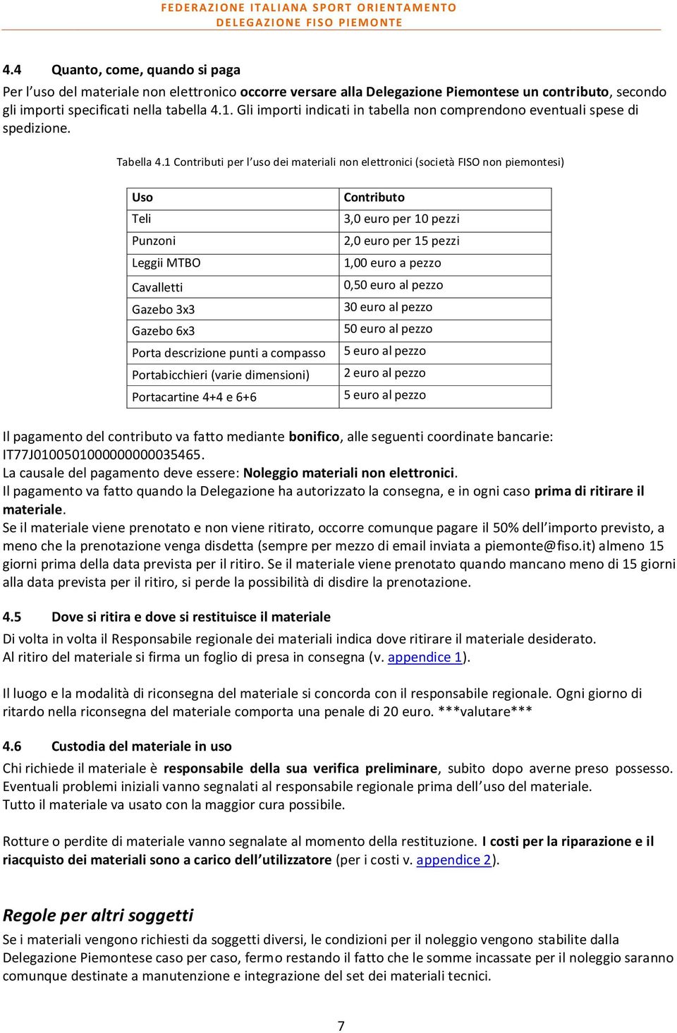 1 Contributi per l uso dei materiali non elettronici (società FISO non piemontesi) Uso Teli Punzoni Leggii MTBO Cavalletti Gazebo 3x3 Gazebo 6x3 Porta descrizione punti a compasso Portabicchieri