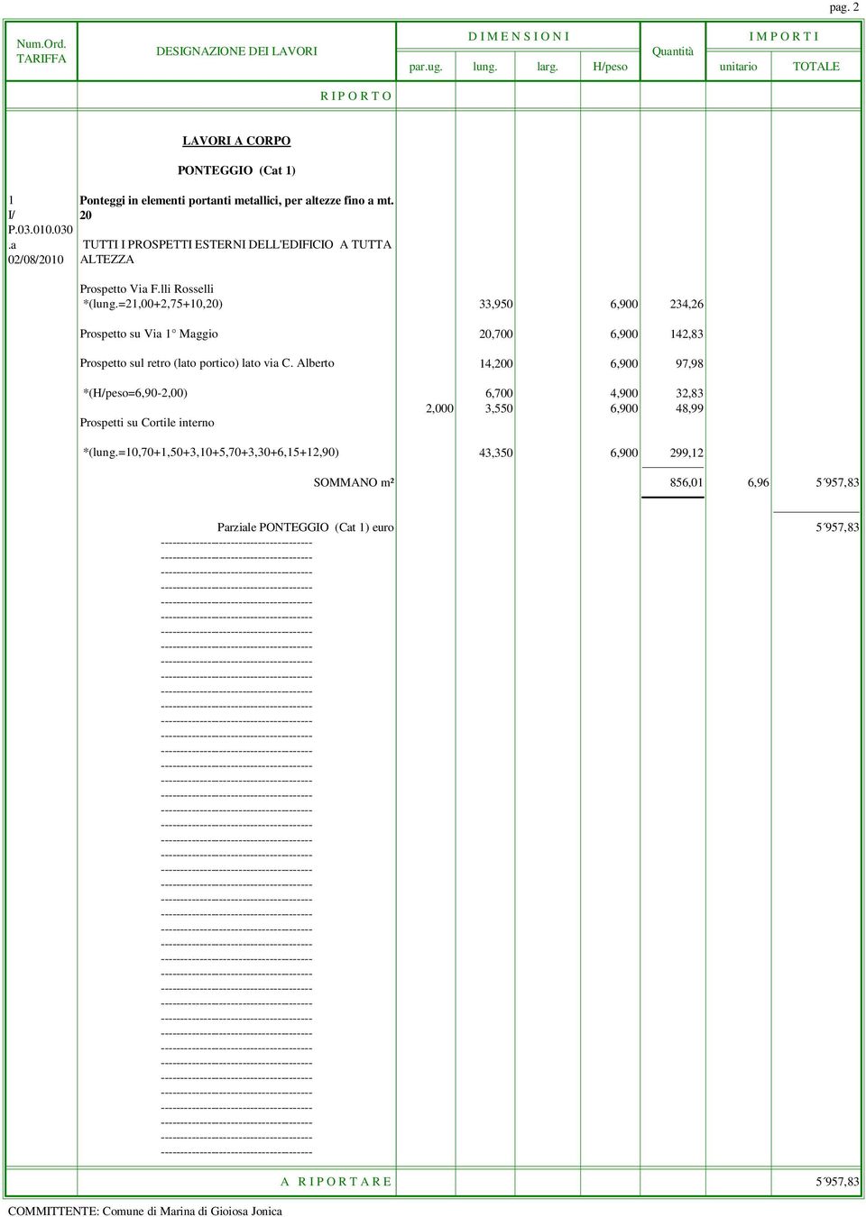 =21,00+2,75+10,20) 33,950 6,900 234,26 Prospetto su Via 1 Maggio 20,700 6,900 142,83 Prospetto sul retro (lato portico) lato via C.