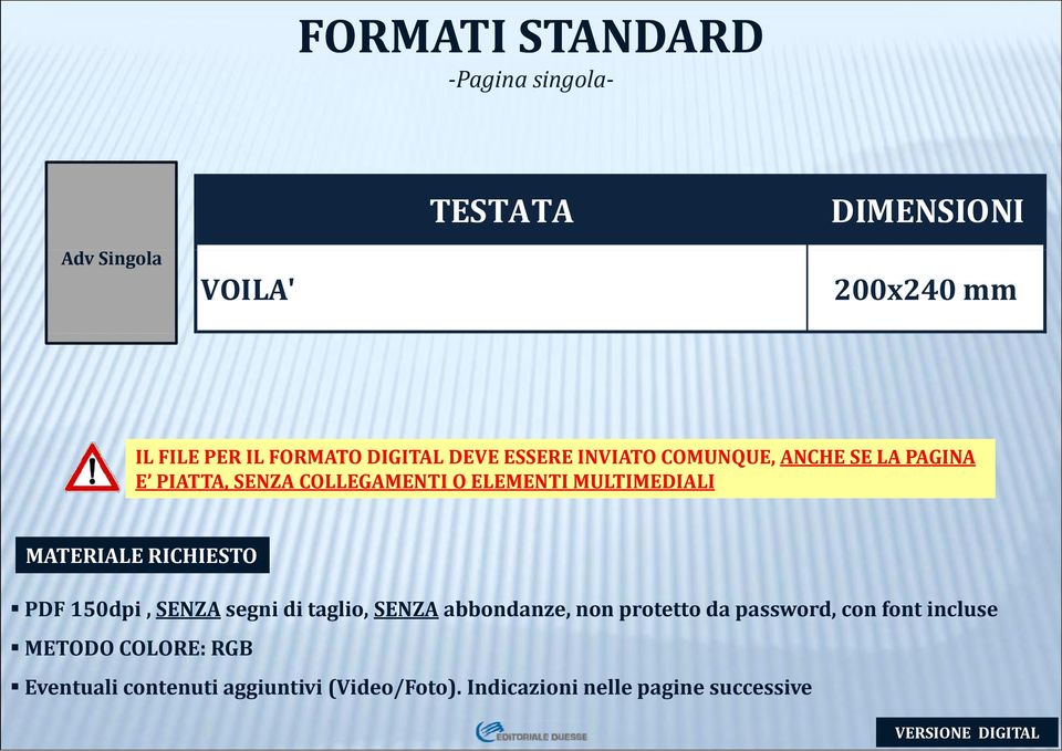 RICHIESTO PDF 150dpi, SENZA segni di taglio, SENZA abbondanze, non protetto da password, con font incluse