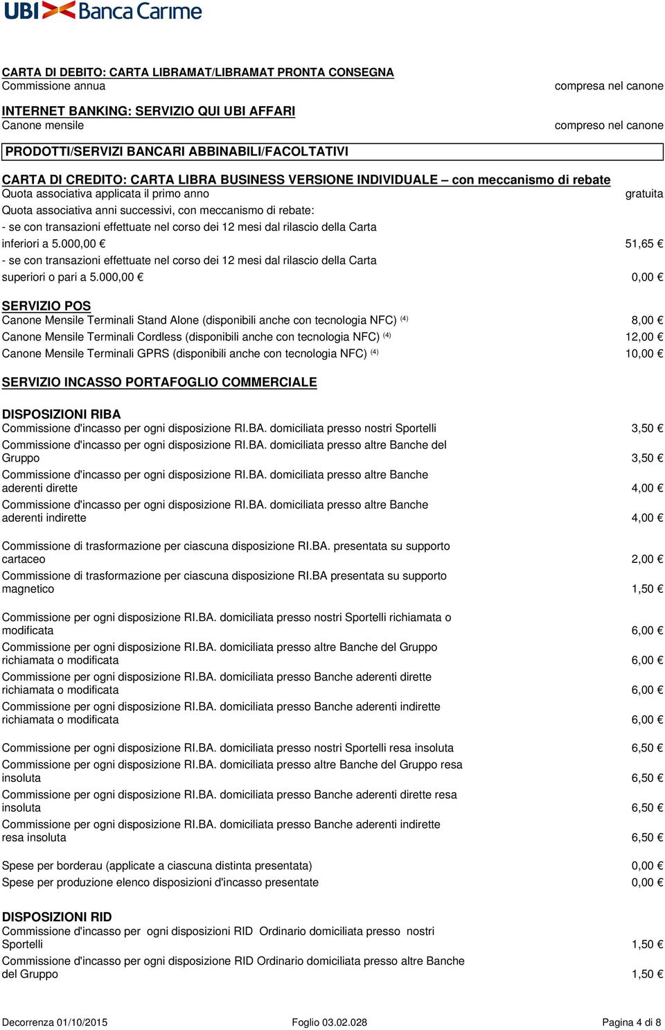 di rebate: - se con transazioni effettuate nel corso dei 12 mesi dal rilascio della Carta gratuita inferiori a 5.