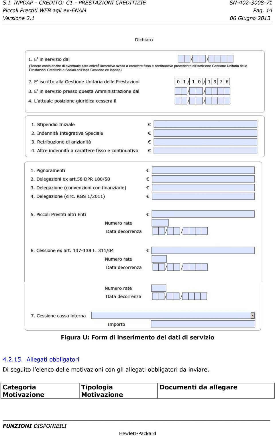 Allegati obbligatori Di seguito l elenco delle motivazioni con gli