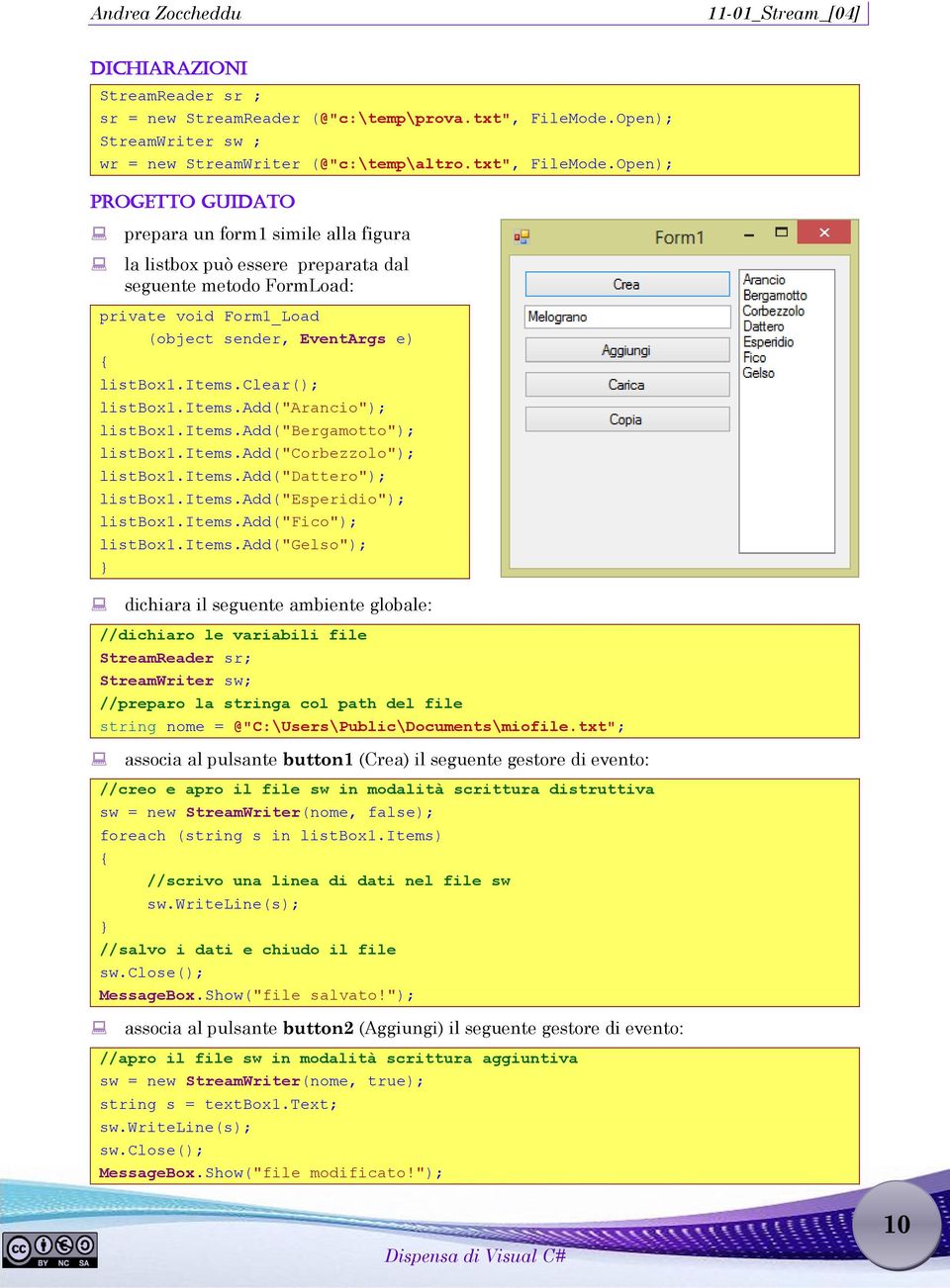 Open); Progetto guidato prepara un form1 simile alla figura la listbox può essere preparata dal seguente metodo FormLoad: private void Form1_Load (object sender, EventArgs e) listbox1.items.