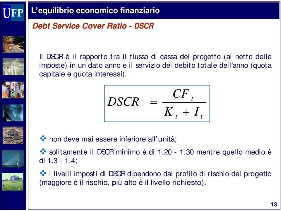 DSCR CF K I non deve mai essere inferiore all unià; soliamene il DSCR minimo è di 1.20-1.30 menre quello medio è di 1.