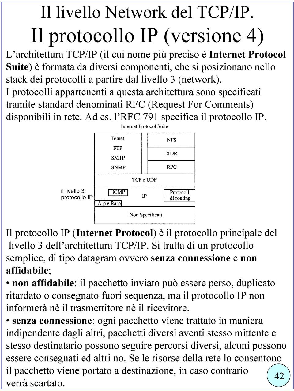 livello 3 (network). I protocolli appartenenti a questa architettura sono specificati tramite standard denominati RFC (Request For Comments) disponibili in rete. Ad es.