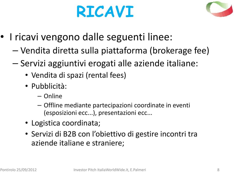 Offline mediante partecipazioni coordinate in eventi (esposizioni ecc...), presentazioni ecc.