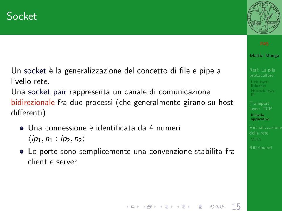 (che generalmente girano su host differenti) Una connessione è identificata da 4 numeri