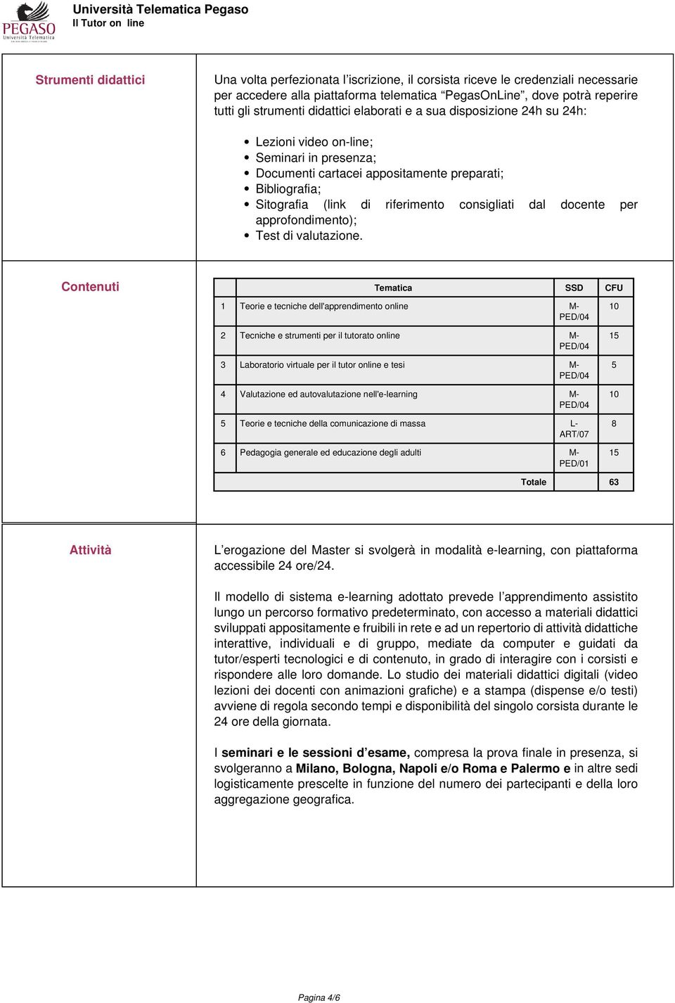 dal docente per approfondimento); Test di valutazione.