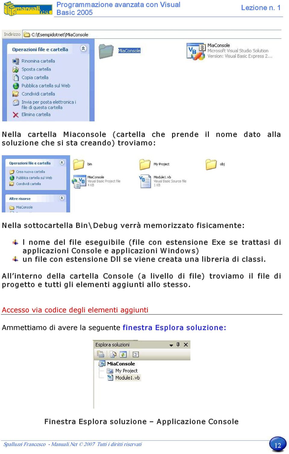 classi. All interno della cartella Console (a livello di file) troviamo il file di progetto e tutti gli elementi aggiunti allo stesso.