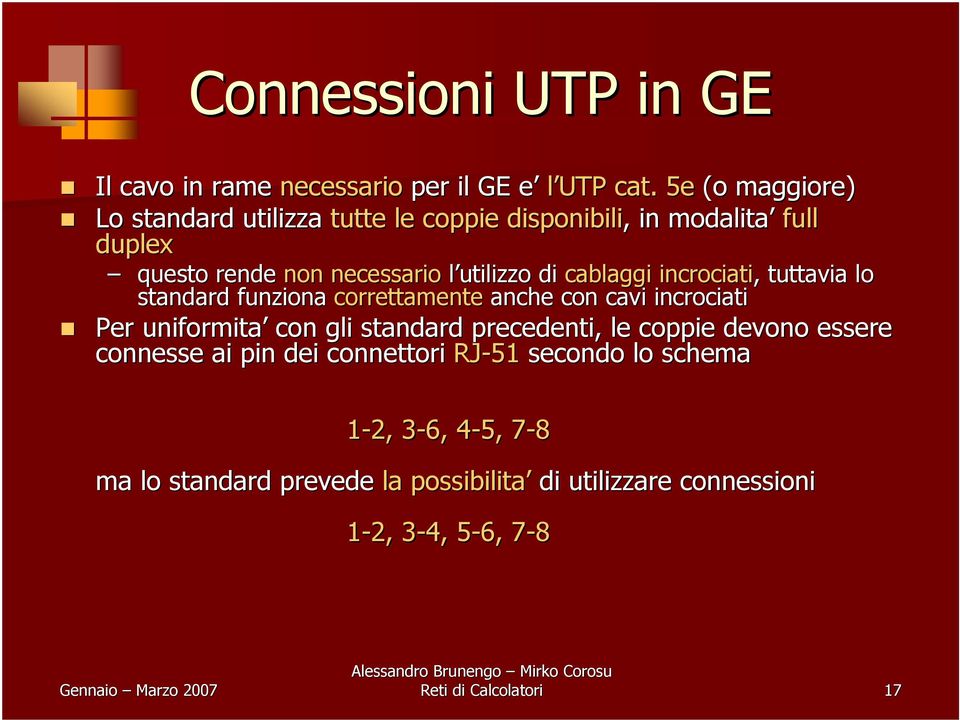 cablaggi incrociati, tuttavia lo standard funziona correttamente anche con cavi incrociati Per uniformita con gli standard precedenti,, le