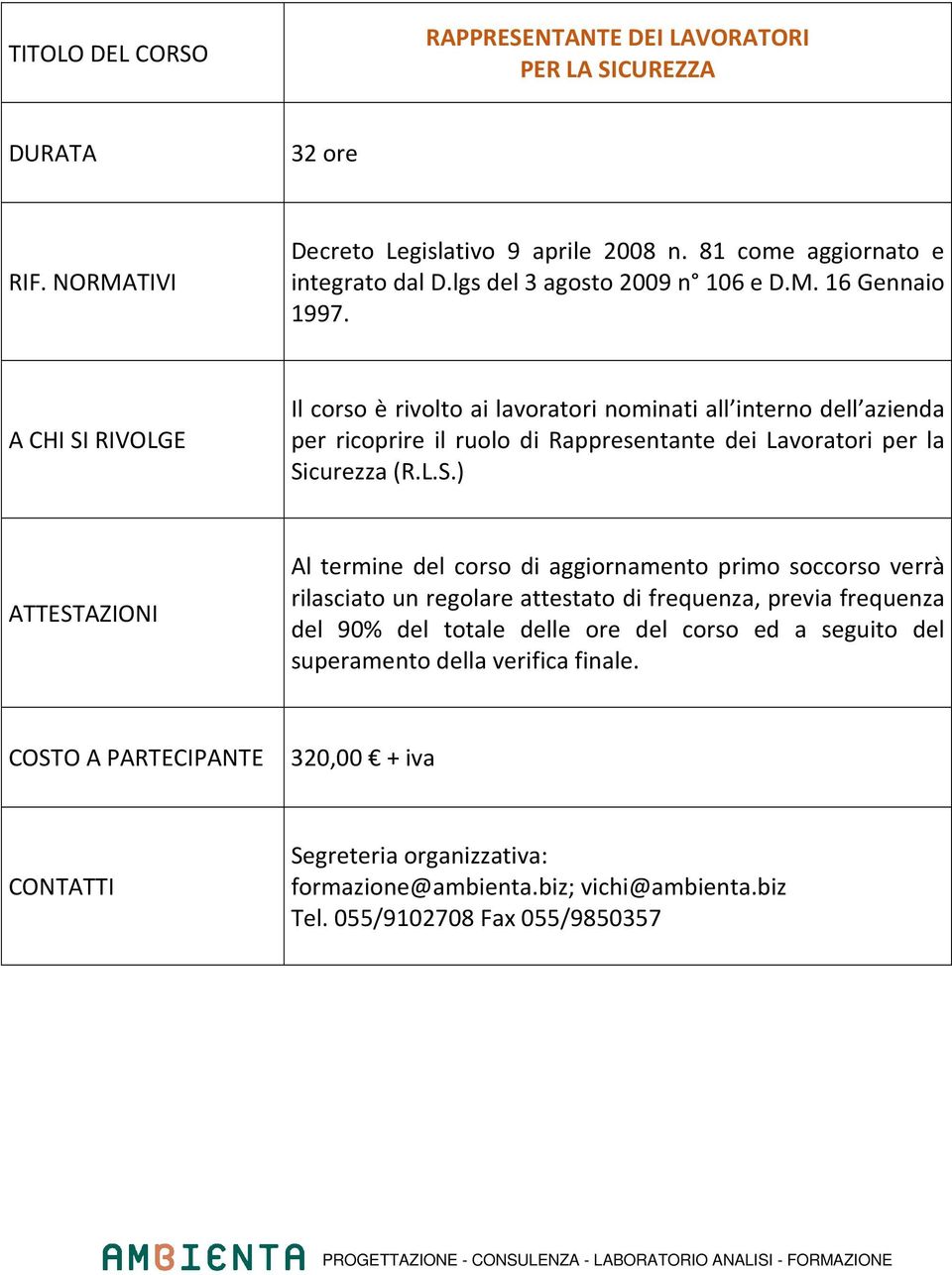 Il corso è rivolto ai lavoratori nominati all interno dell azienda per ricoprire il ruolo