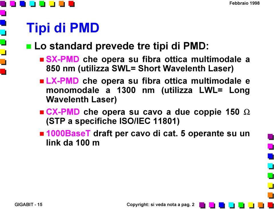 (utilizza LWL= Long Wavelenth Laser) CX-PMD che opera su cavo a due coppie 150 Ω (STP a specifiche ISO/IEC