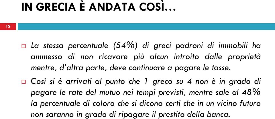 Così si è arrivati al punto che 1 greco su 4 non è in grado di pagare le rate del mutuo nei tempi previsti,