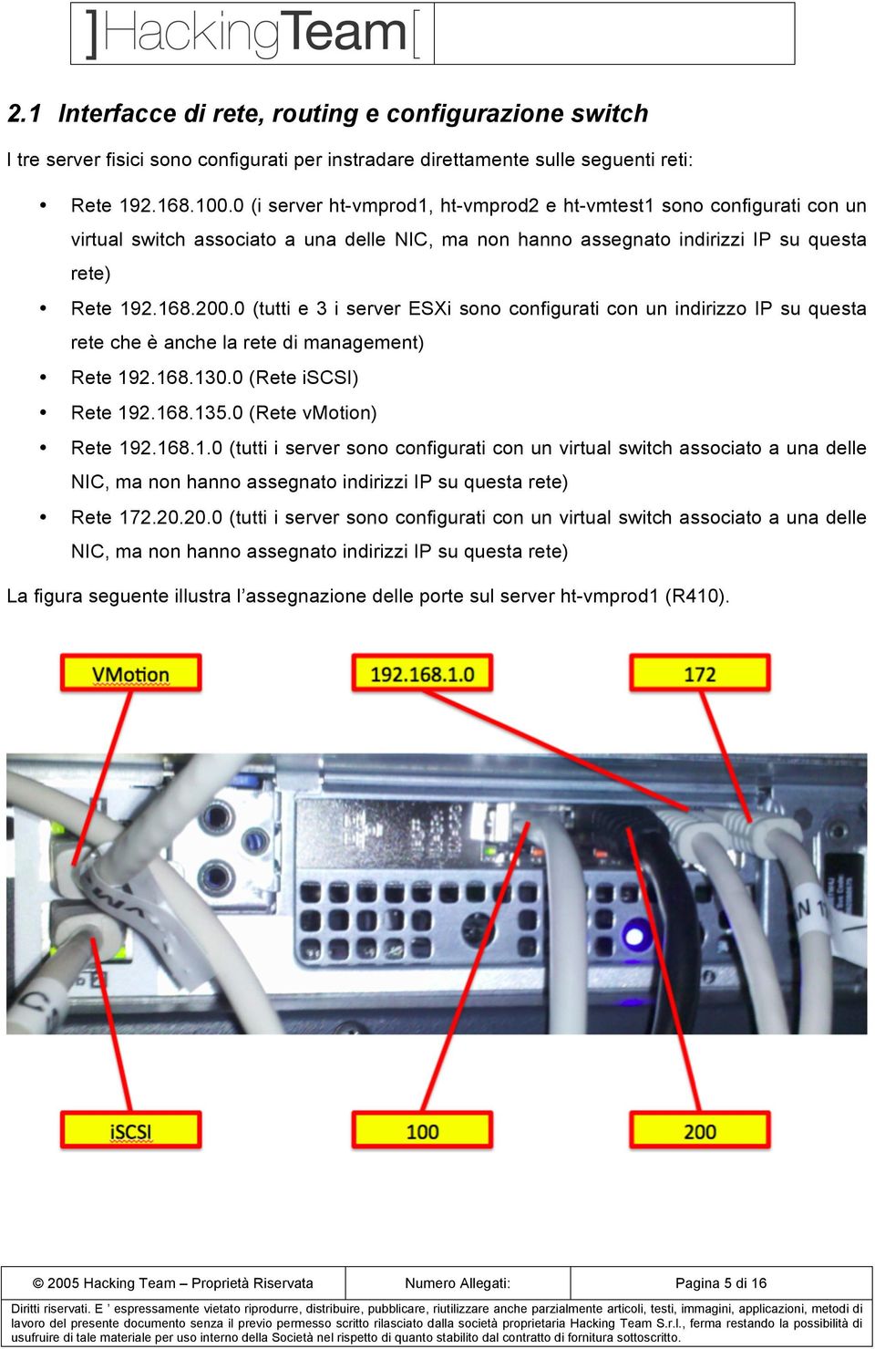 0 (tutti e 3 i server ESXi sono configurati con un indirizzo IP su questa rete che è anche la rete di management) Rete 19