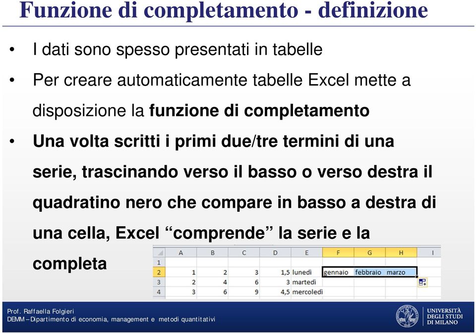 scritti i primi due/tre termini di una serie, trascinando verso il basso o verso destra il