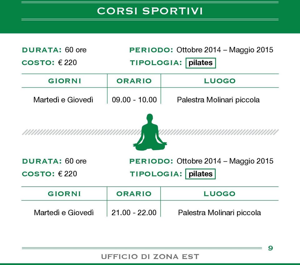 00 Palestra Molinari piccola durata: 60 ore periodo: Ottobre 2014 Maggio