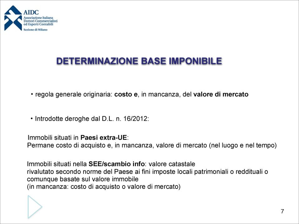 16/2012: Immobili situati in Paesi extra-ue: Permane costo di acquisto e, in mancanza, valore di mercato (nel luogo e nel