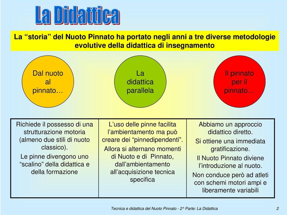 Le pinne divengono uno scalino della didattica e della formazione L uso delle pinne facilita l ambientamento ma può creare dei pinnedipendenti.