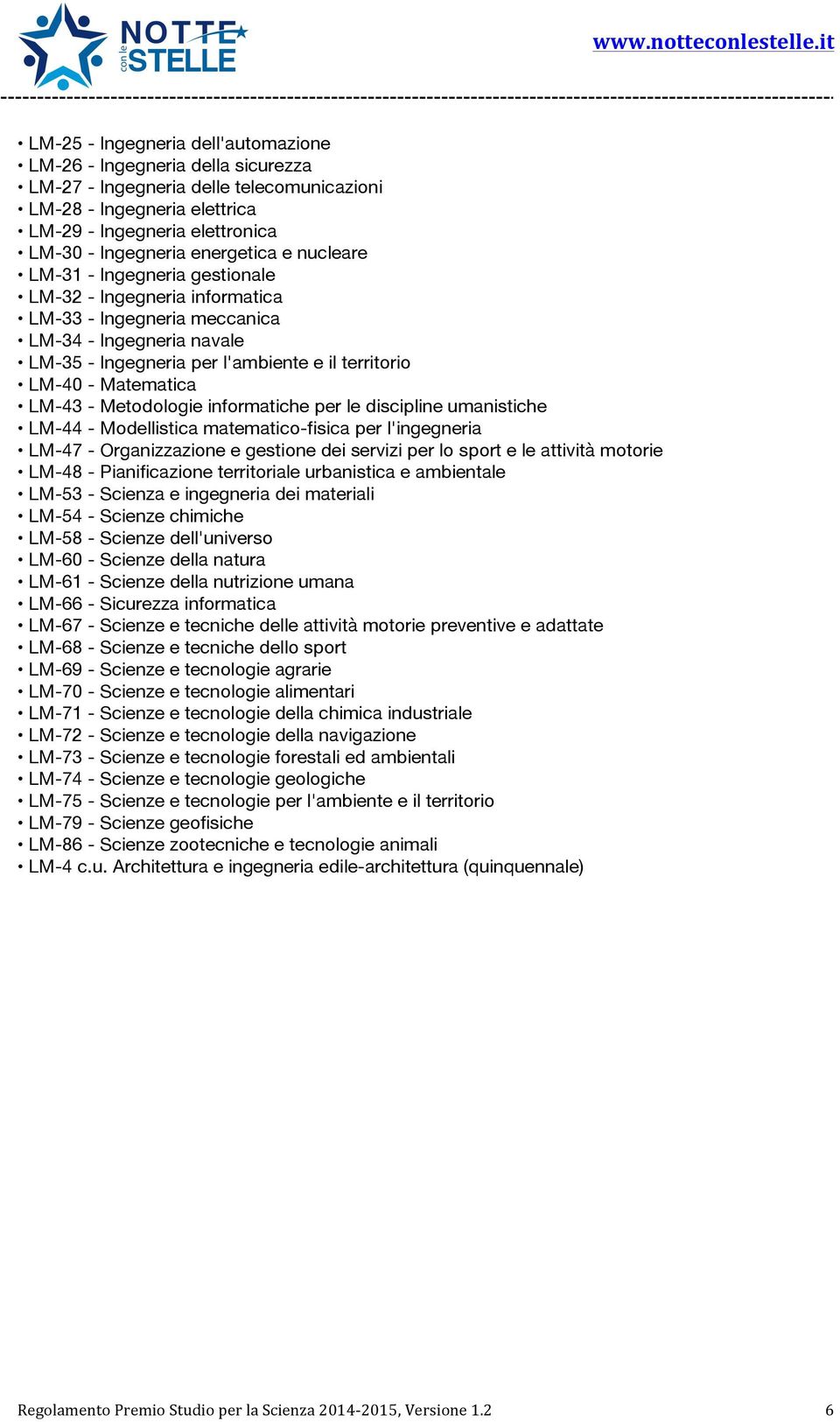 Matematica LM-43 - Metodologie informatiche per le discipline umanistiche LM-44 - Modellistica matematico-fisica per l'ingegneria LM-47 - Organizzazione e gestione dei servizi per lo sport e le