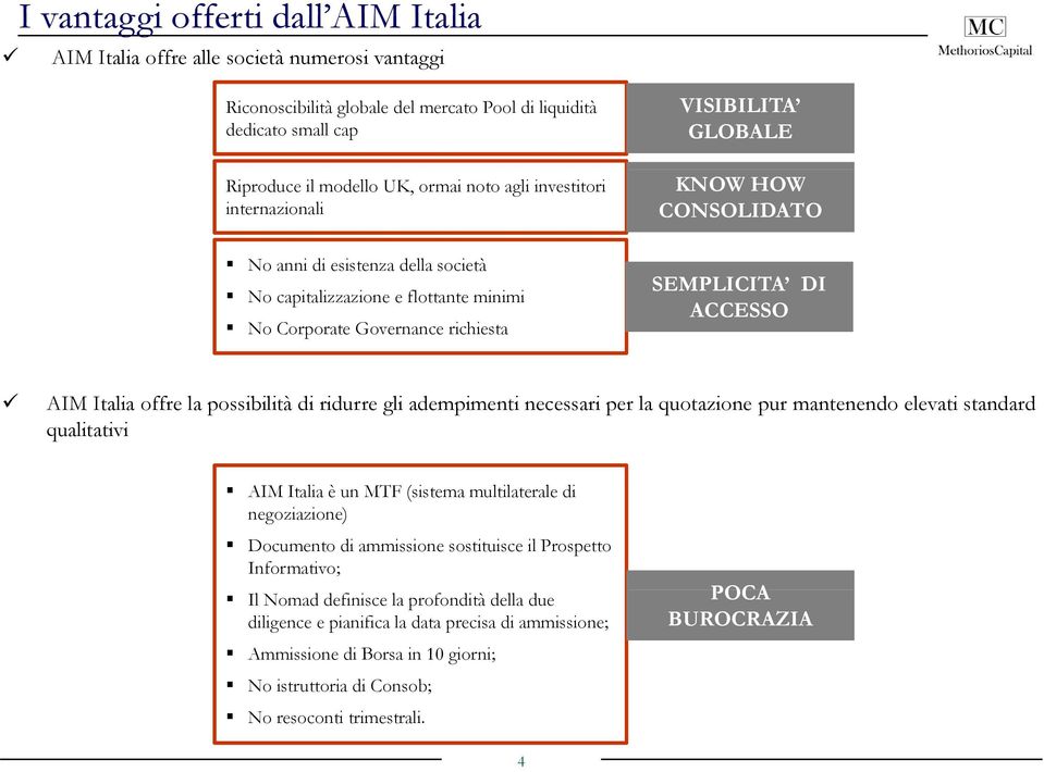 AIM Italia offre la possibilità di ridurre gli adempimenti necessari per la quotazione pur mantenendo elevati standard qualitativi AIM Italia è un MTF (sistema multilaterale di negoziazione)