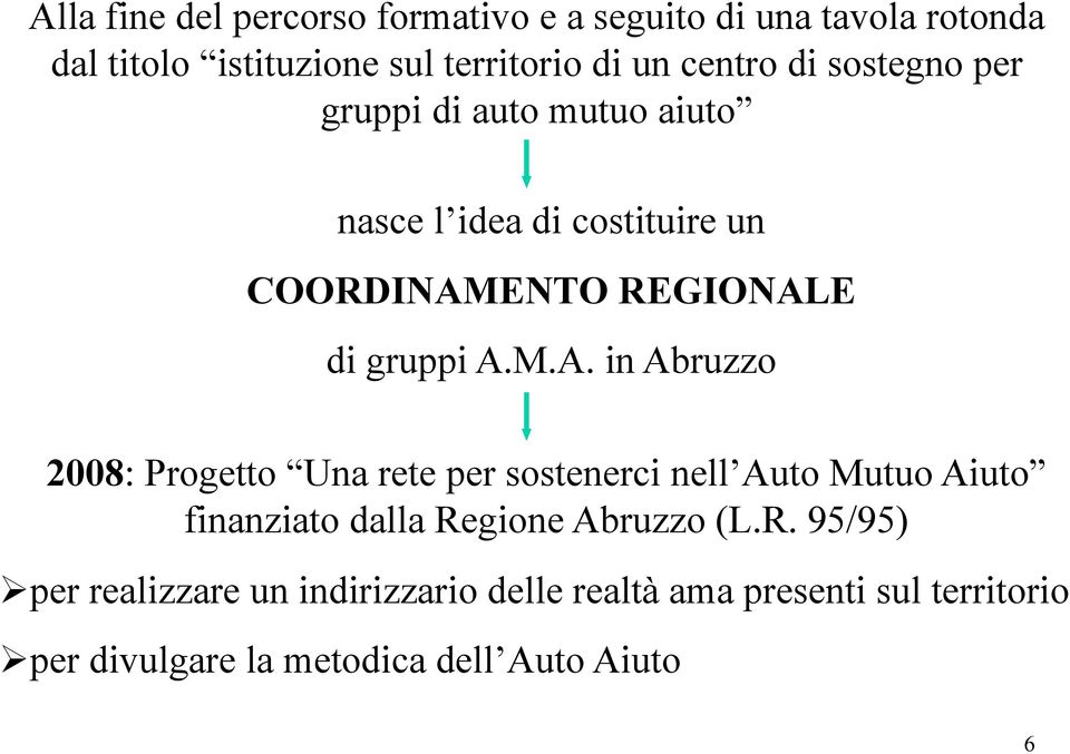 M.A. in Abruzzo 2008: Progetto Una rete per sostenerci nell Auto Mutuo Aiuto finanziato dalla Re