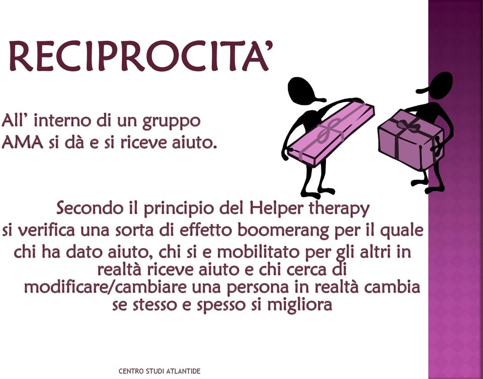 boomerang per il quale chi ha dato aiuto, chi si e mobilitato per gli altri in