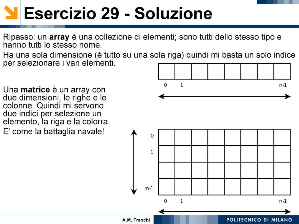 Ha una sola dimensione (è tutto su una sola riga) quindi mi basta un solo indice per selezionare i vari