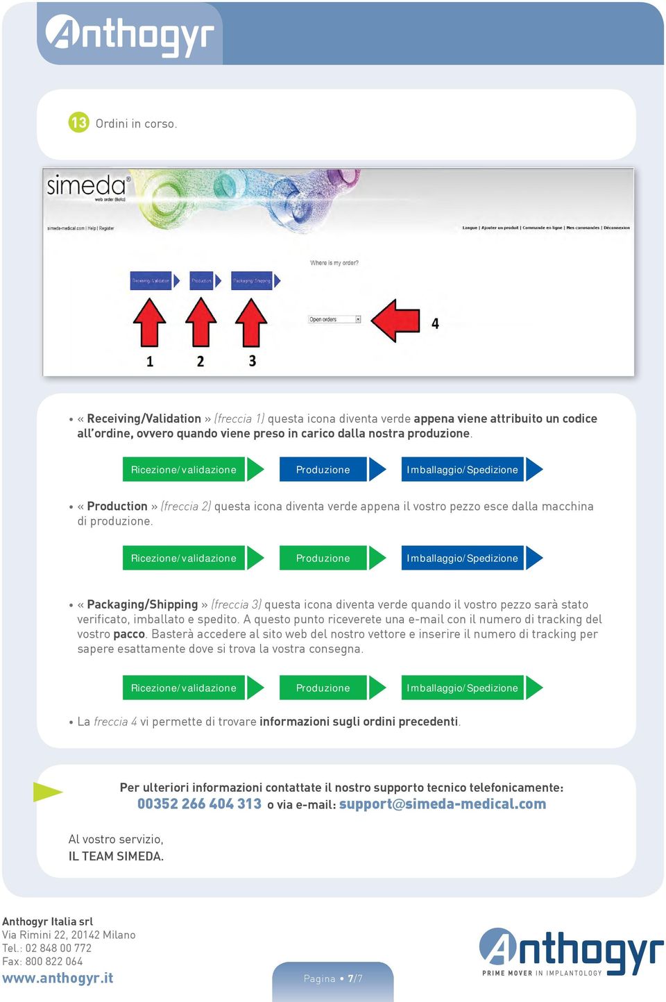 Ricezione/validazione Produzione Imballaggio/Spedizione «Packaging/Shipping» (freccia 3) questa icona diventa verde quando il vostro pezzo sarà stato verificato, imballato e spedito.