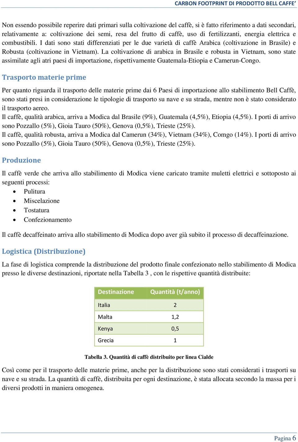 La coltivazione di arabica in Brasile e robusta in Vietnam, sono state assimilate agli atri paesi di importazione, rispettivamente Guatemala-Etiopia e Camerun-Congo.