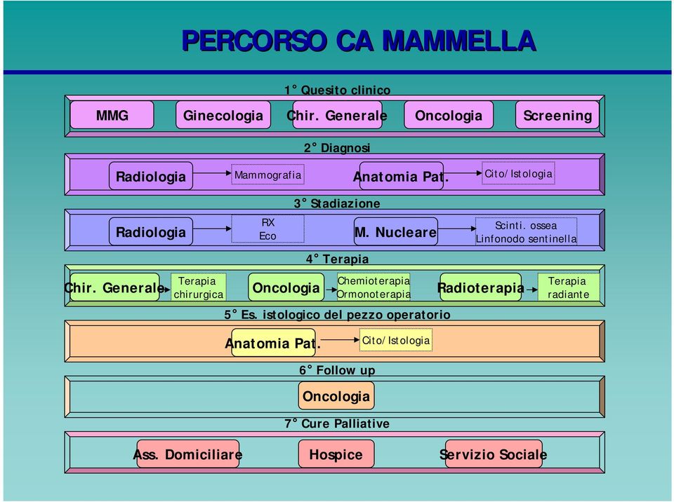 Cito/Istologia Radiologia Terapia chirurgica RX Eco 3 Stadiazione 4 Terapia M. Nucleare Chemioterapia Ormonoterapia Chir.