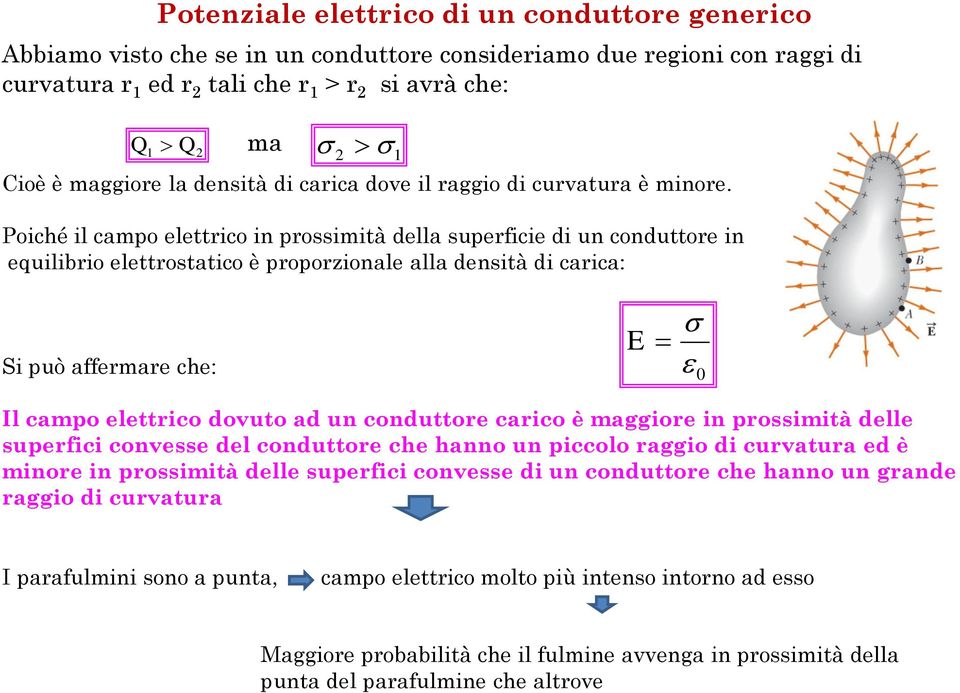 Poiché il campo elettico in possimità della supeficie di un conduttoe in euilibio elettostatico è popozionale alla densità di caica: Si può affemae che: Il campo elettico dovuto ad un conduttoe