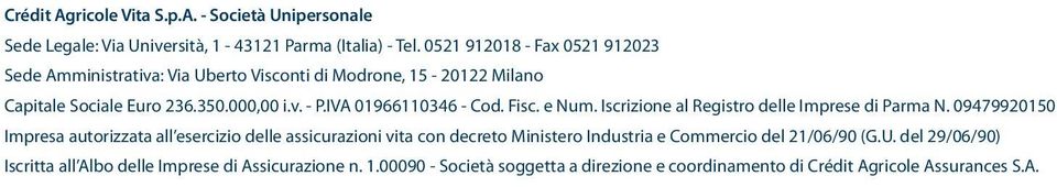 IVA 01966110346 - Cod. Fisc. e Num. Iscrizione al Registro delle Imprese di Parma N.