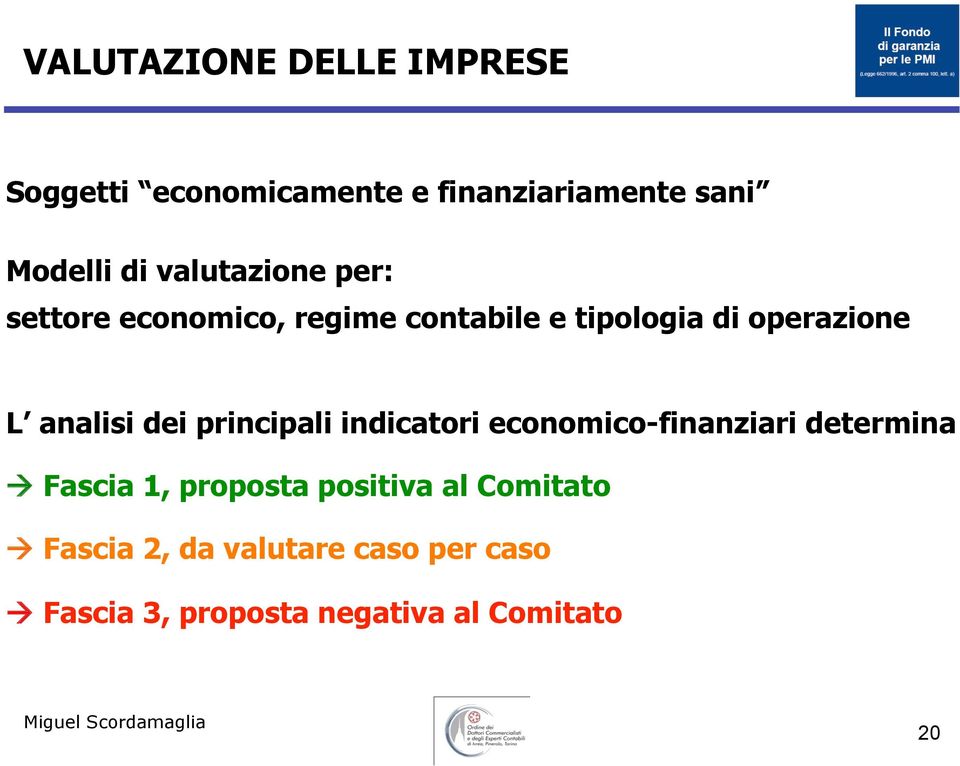 dei principali indicatori economico-finanziari determina à Fascia 1, proposta positiva