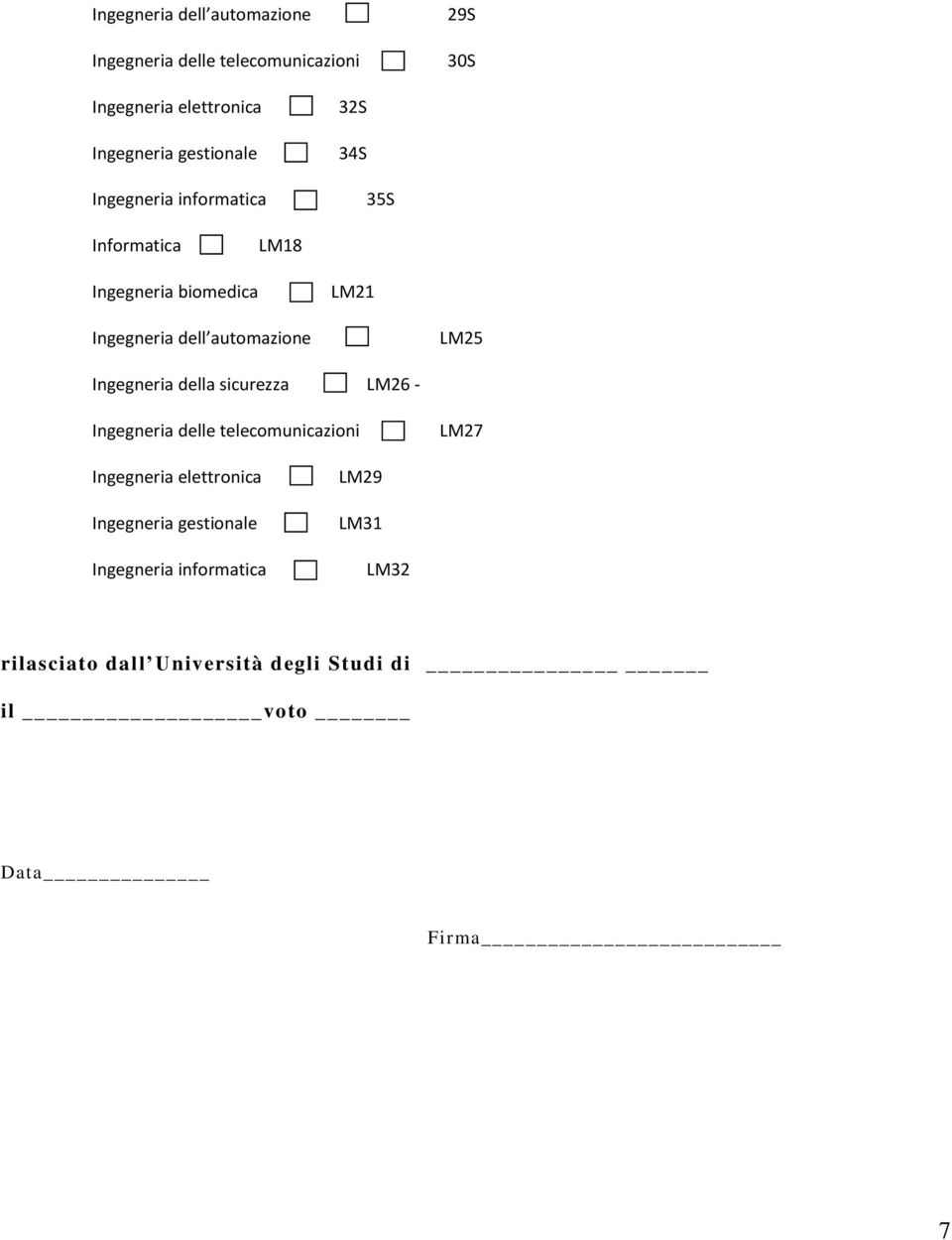 automazione LM25 Ingegneria della sicurezza LM26 - Ingegneria delle telecomunicazioni LM27 Ingegneria