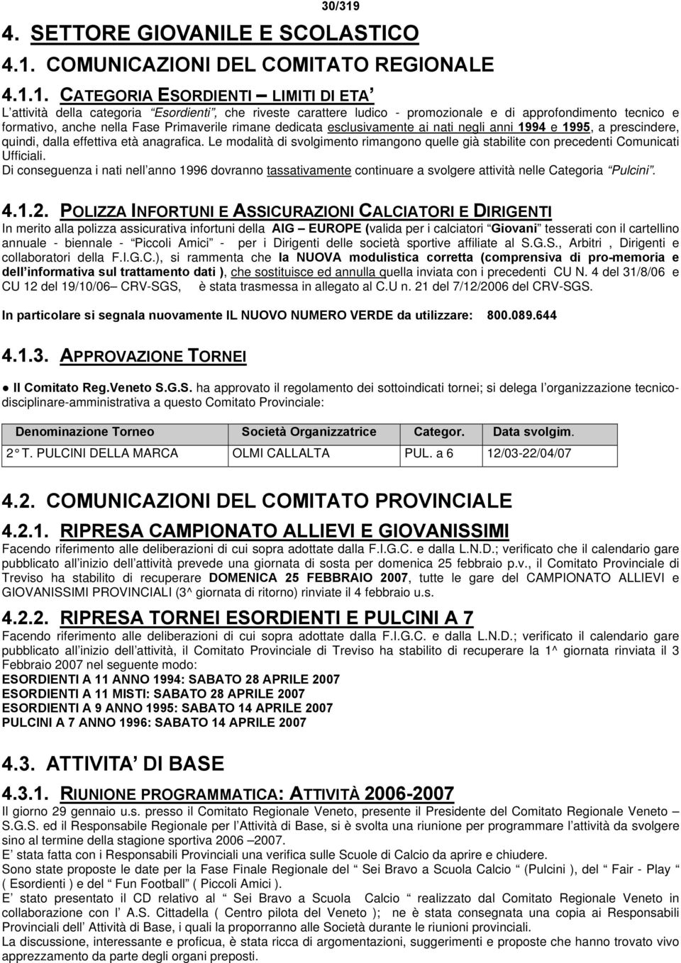 COMUNICAZIONI DEL COMITATO REGIONALE 4.1.