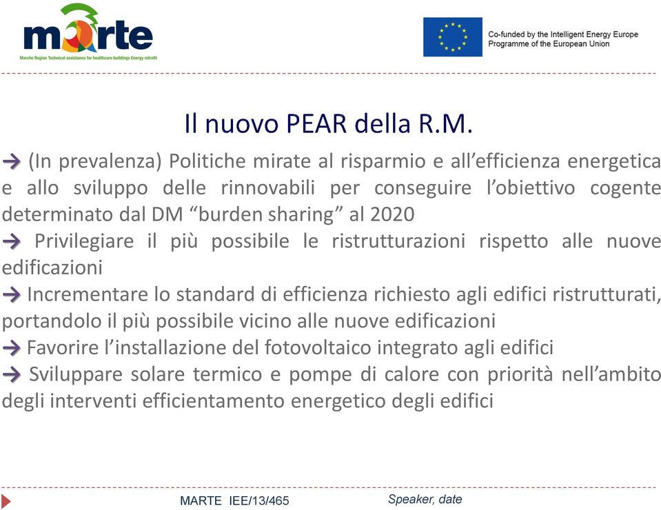 standard di efficienza richiesto agli edifici ristrutturati, portandolo il più possibile vicino alle nuove edificazioni Favorire l installazione del