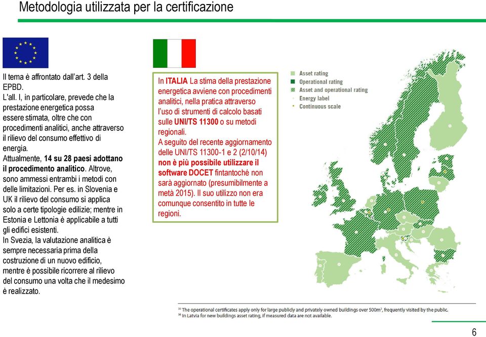 Attualmente, 14 su 28 paesi adottano il procedimento analitico. Altrove, sono ammessi entrambi i metodi con delle limitazioni. Per es.