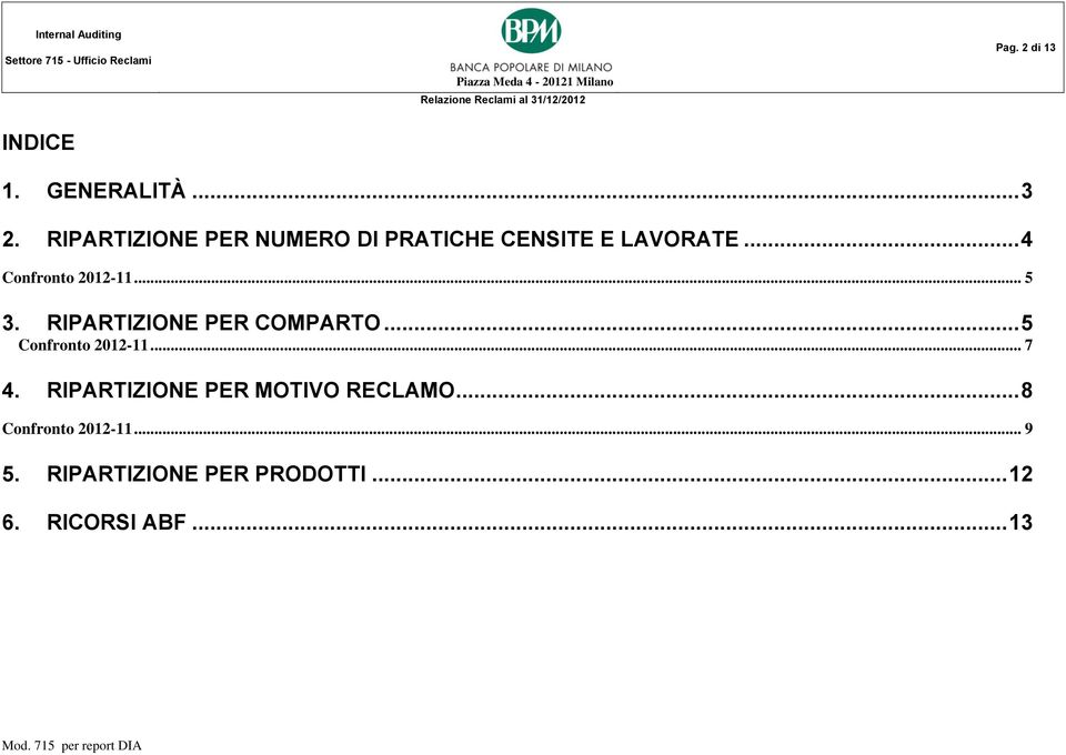 .. 4 Confronto 2012-11... 5 3. RIPARTIZIONE PER COMPARTO.