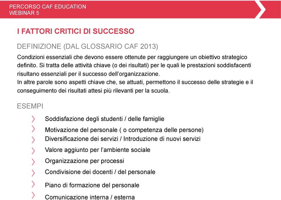 In altre parole sono aspetti chiave che, se attuati, permettono il successo delle strategie e il conseguimento dei risultati attesi più rilevanti per la scuola.