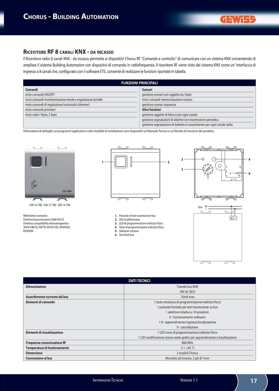 Il ricevitore RF viene visto dal sistema KNX come un interfaccia di ingresso a 8 canali che, configurato con il software ETS, consente di realizzare le funzioni riportate in tabella.